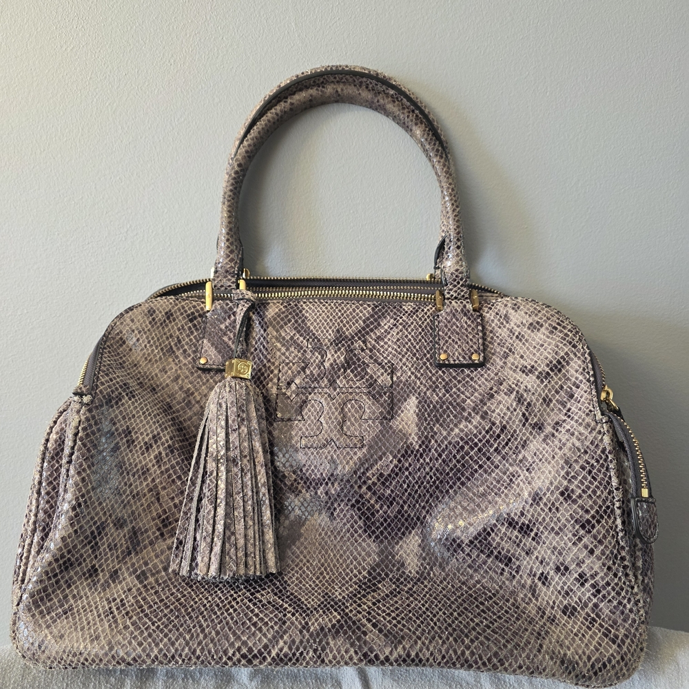 Tory Burch Snakeskin Clutch with Gold Accents